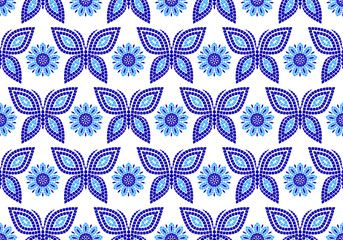 Seamless pattern with  mosaic flower and mosaic butterfly