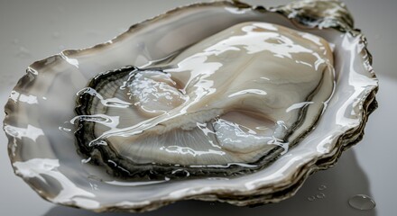 Close-up of a Fresh Oyster in its Shell