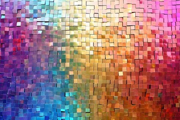 Vibrant Hues of Square Tiles Create a Stunning Abstract Mosaic, Featuring a Gradient Color Transition and Textured Surfaces for a Visually Engaging Composition. This Colorful Array of Geometric Shapes