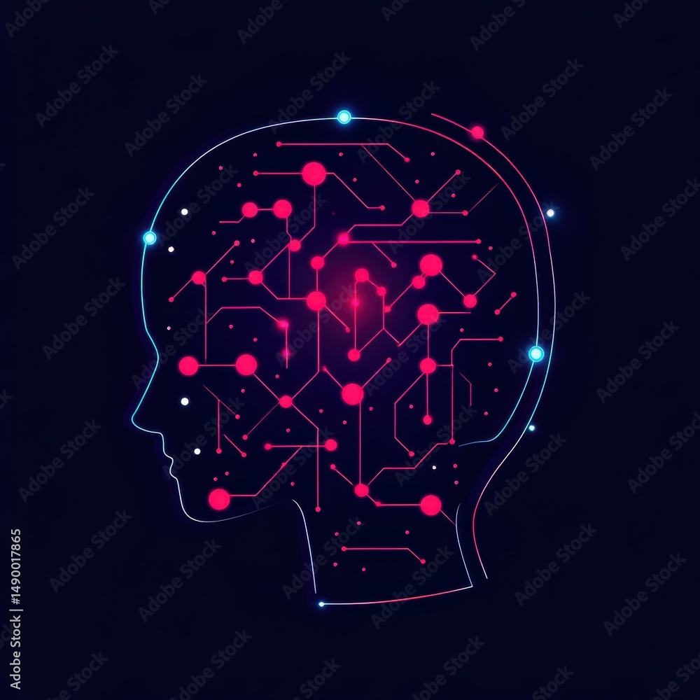 Poster abstract head profile with neural network circuitry design