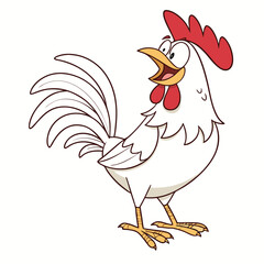 White rooster happily welcoming the morning. Adobe Illustrator Artwork