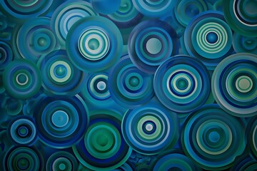 Abstract Blue and Teal Concentric Circles: A Visual Exploration of Geometric Patterns, Overlapping Rings Create Depth and Visual Interest in this Dynamic Design, Showcasing Gradient Effects and Circul