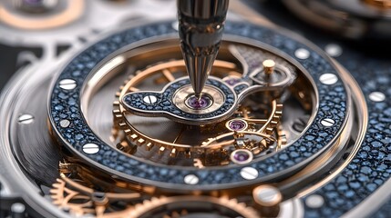 Close-Up of Intricate Watch Gears and Center Tool