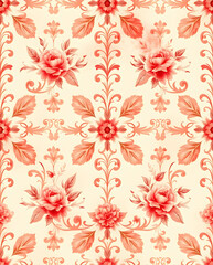 Victorian Baroque rose floral with muted blush elegance, seamless pattern.