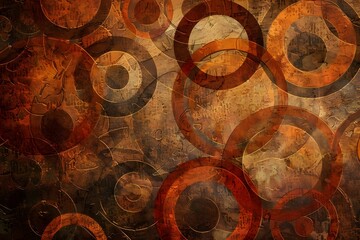 Abstract Rings: Intertwined Circular Designs in Earthy Tones, Evoking a Sense of Depth and Texture, Featuring a Rich Palette of Browns and Oranges, Creating a Visually Stunning and Harmonious Composit
