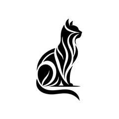 Abstract Black Cat Sitting Logo, Tribal Artistic Outline, Silhouette Vector Illustration
