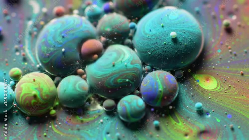 Poster abstract colorful ink bubbles creating a mesmerizing and vibrant display