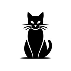 Black Cat Sitting Logo, Silhouette Style, Front View, Clean Edges