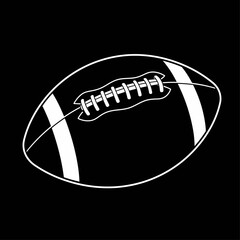 A white outline of an american football with laces on a black background in a simple illustration