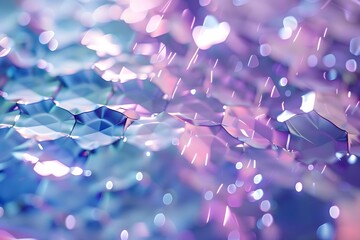 Abstract Purple and Blue Crystal Surface with Falling Light Effects: A Stunning Visual of Shimmering Polygons and Glowing Particles, Creating an Enchanting and Dreamlike Atmosphere. Ideal for Backgrou