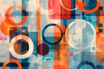 Abstract Geometric Shapes Intersect and Overlay, Creating a Vivid and Dynamic Composition with Bold Colors and Layered Textures, Evoking a Sense of Movement and Modernity in this Unique Artwork.
