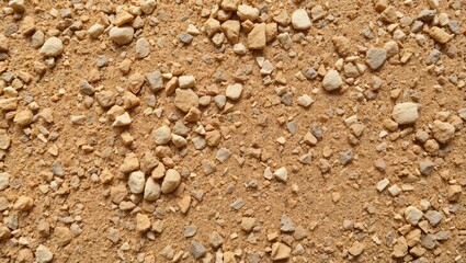 A close up view of a surface covered with small rocks and fine brown sand , hand drawing.