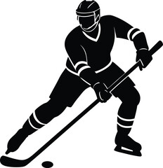 Ice hockey player silhouette vector illustration of a winter season sport athlete in action