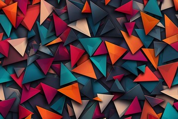 Vibrant Triangles: A Symphony of Colors and Shapes in Abstract Geometric Design, Creating a Dynamic and Visually Stunning Composition with Bold Hues and 3D Effects. Exploring the Beauty of Abstract Ar