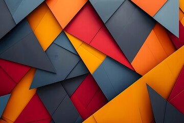 Geometric Abstract Shapes: Vibrant Red, Orange, and Dark Gray Triangles and Squares Intersect Dynamically, Creating a Bold and Modern Visual Composition;  A Study in Color and Form, Ideal for Backgrou
