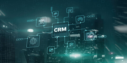Fototapeta premium CRM. Customer Relationship Management on modern city background