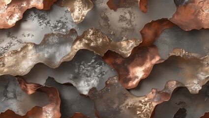 Obraz premium Abstract metallic shapes in shades of bronze silver and copper background , hand drawing.