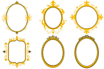 Golden frame set border designed in doodle style on transparent background for digital printing, wedding card, scrapbook, cover design, label printing and more. Hand drawn illustration.