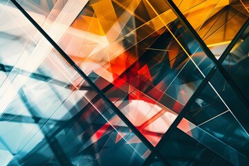 Abstract Geometric Shapes Intersect and Reflect Light, Creating a Dynamic Visual Composition with Vivid Colors and Sharp Lines, Showcasing the Beauty of Form and Structure in a Modern Design.