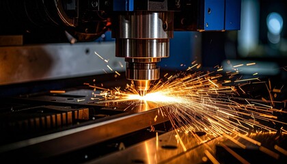 Close up of metalworking machine with sparks