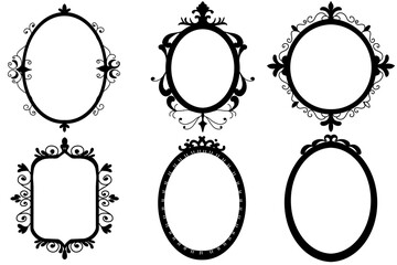Monochrome black frame set border designed in doodle style on transparent background for digital printing, wedding card, scrapbook, cover design, label printing. Hand drawn oval frame illustration.