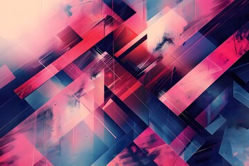 Abstract Geometric Shapes Intersect Dynamically in Vibrant Pink and Blue Hues, Creating a Striking Visual Composition with Bold Lines and Textured Surfaces for Stunning Digital Art.