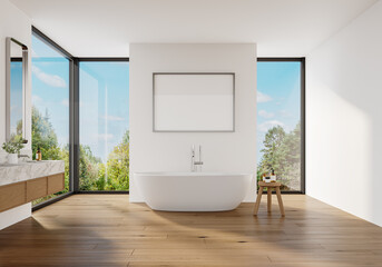 Luxurious Modern Bathroom with Large Windows and a View