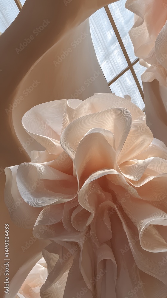 Poster beautiful abstract design of soft fabric folds in delicate shades of cream and white creating elegan