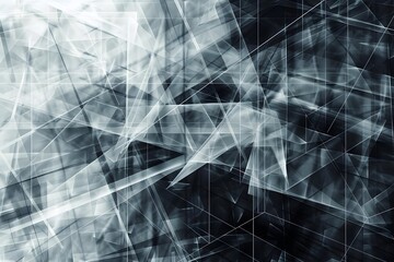 Abstract Geometric Shapes Intersect and Overlap, Creating a Dynamic Composition with Depth and Visual Interest.  Modern Grey and Black Hues Form a Complex, Intricate Design, Ideal for Backgrounds or D