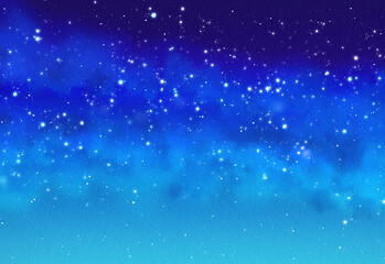 Fototapeta premium 水彩風の星空 背景イラスト 青 夜空