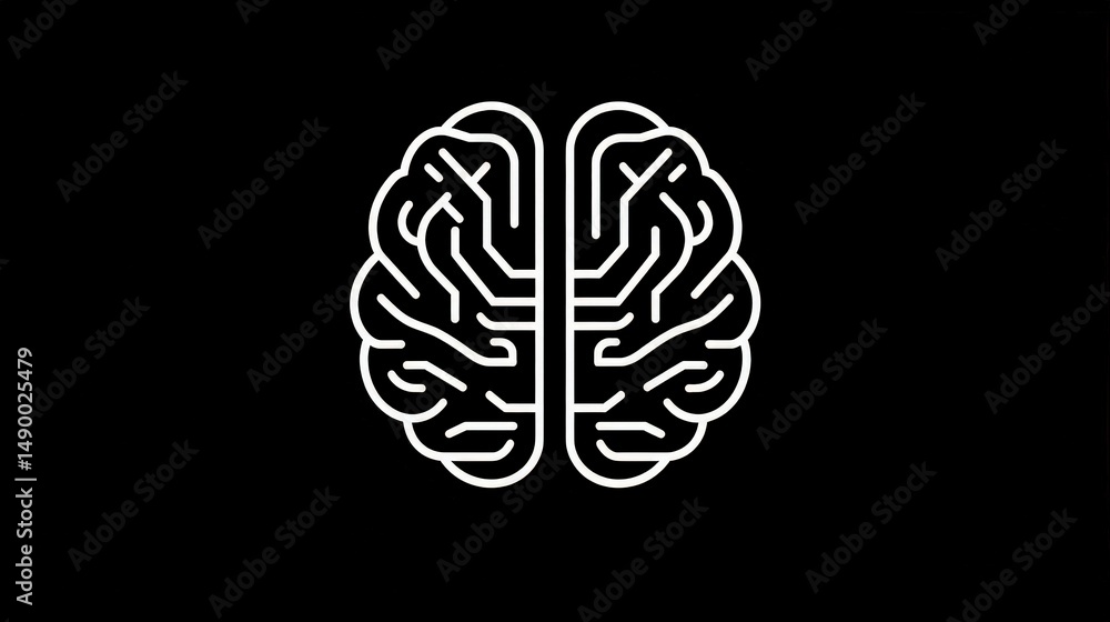 Aufkleber design a clean and simple brain icon with two interlocking halves, one half made of organic lines an