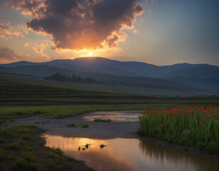 Obraz premium Close-up sea sand beach. Panoramic beach landscape. Inspire a tropical beach seascape horizon. Calm and serene, summertime sunshine, a sunset sky that is orange and golden. Take a holiday or vacation.