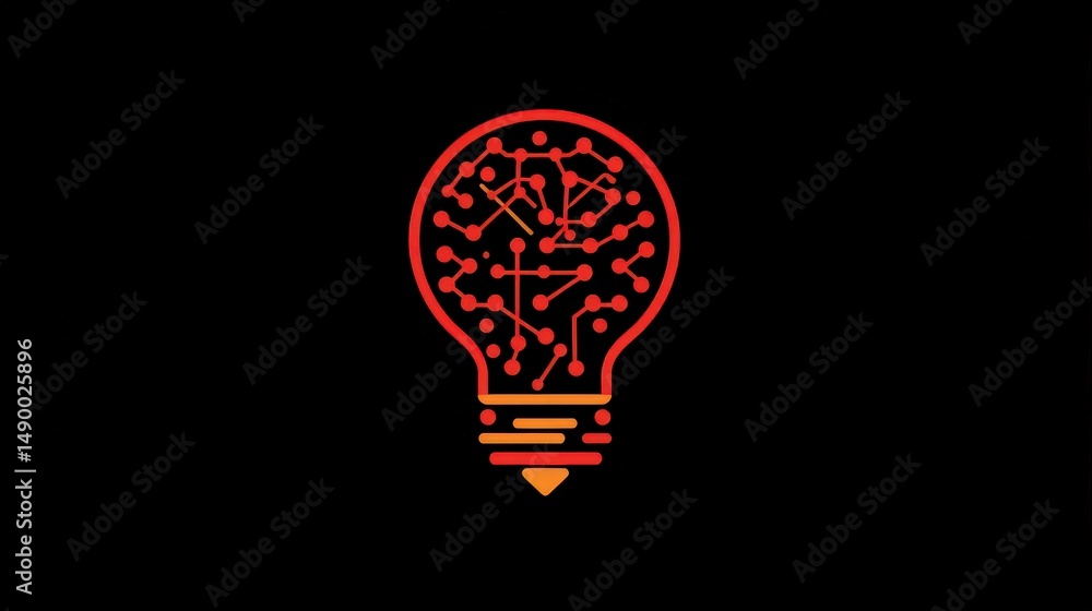Poster design a light bulb icon made of interconnected circuits, representing the fusion of technology and 