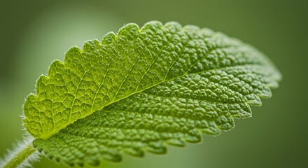 Vibrant Green Leaf Macro Photography: A Close-Up of Nature's Detail