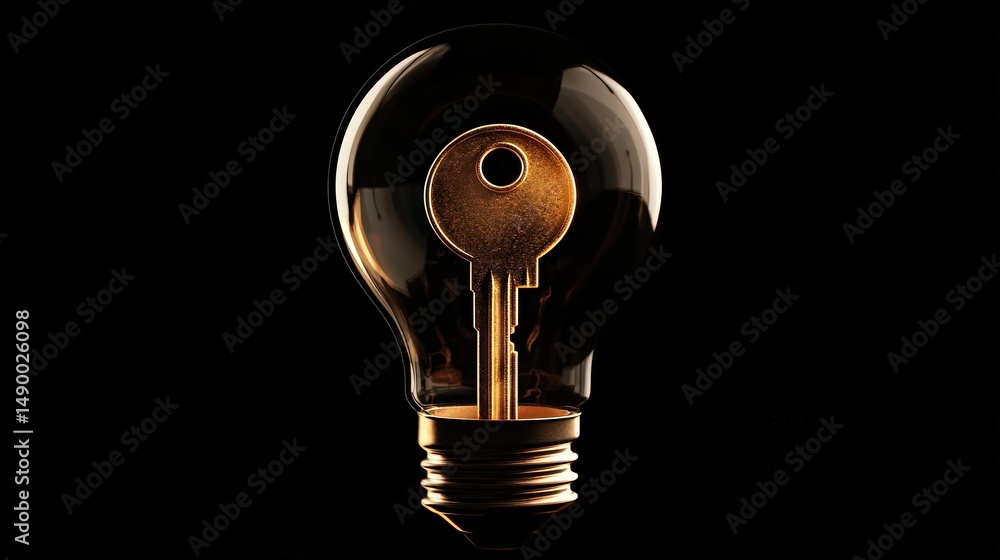 Poster design a light bulb icon with a key inside, symbolizing unlocking knowledge and discovering new poss