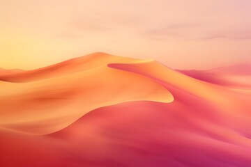 Serene Sunset Hues Paint the Desert Landscape: Golden Sand Dunes Ripple Under a Warm, Pink Sky, Creating a Breathtaking Vista of Natural Beauty and Tranquility.  Explore the Wonders of Nature's Artist