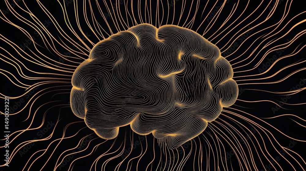 Poster illustrate a brain icon that appears to be in motion, with abstract lines and curves radiating outwa