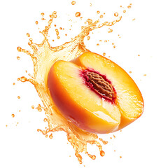 half peach fallen into a juice splash