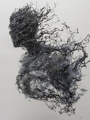 Conceptual Art of a Human Figure Dissolving into Flowing Particles
