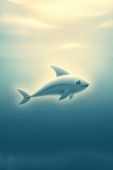 Obraz premium Happy Cartoon Shark Underwater Ocean Calm Marine Friendly Playful Swim Fish
