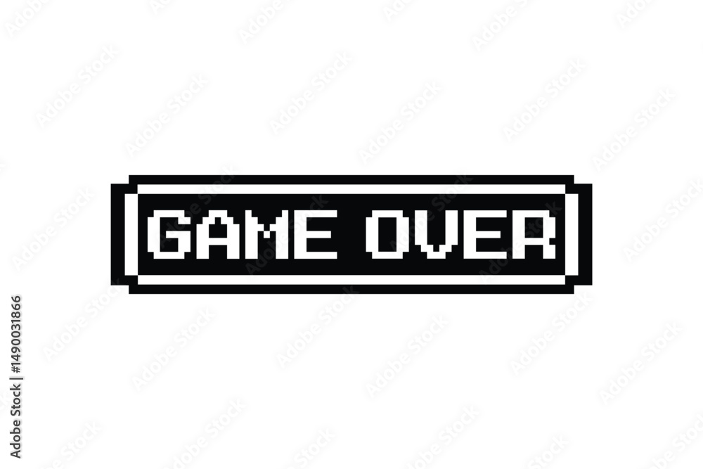 Poster game over. pixel art .8 bit game. retro game. for game assets in vector illustrations on white backg