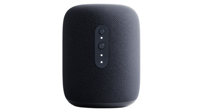 A smart speaker with intelligent voice, modern speaker with smart voice, smart speaker with intelligent voice system, voice-operated smart audio device, on a transparent backgrounds - Powered by Adobe