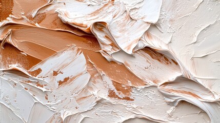 The painting is a mix of white and brown colors, with a lot of texture