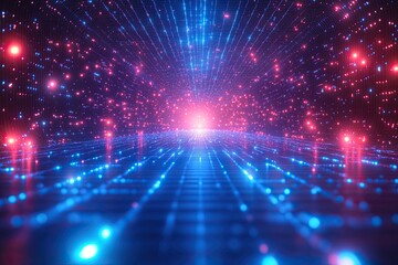 Obraz premium Blue fiber optic network lines perspective background.