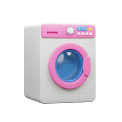 Cute pink and white washing machine. Perfect for kids room! 3D icon, plastic illustration style on transparent or white background