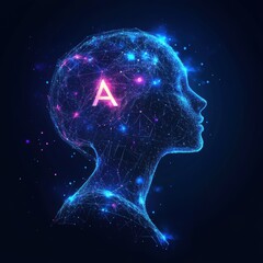 Obraz premium Humanoid Silhouette Made of Connected Lines with Letter A Inside the Head