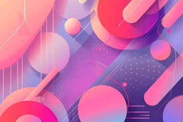 Abstract Geometric Shapes Design: Vibrant Pink, Purple, and Red Color Palette in a Modern Style, Creating a Dynamic and Playful Visual Composition with Overlapping Circles and Lines, Ideal for Backgro