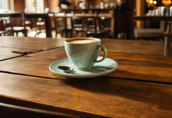 Obraz premium cup of coffee on wooden table