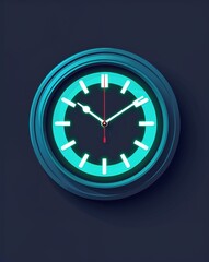 Painted wall clock glowing in the dark on plain dark background