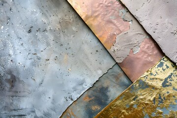 Abstract Textures: Exploring Layered Metal and Concrete Surfaces with Distressed Finishes, Revealing Patina and Gilding Effects in a Striking Visual Composition.